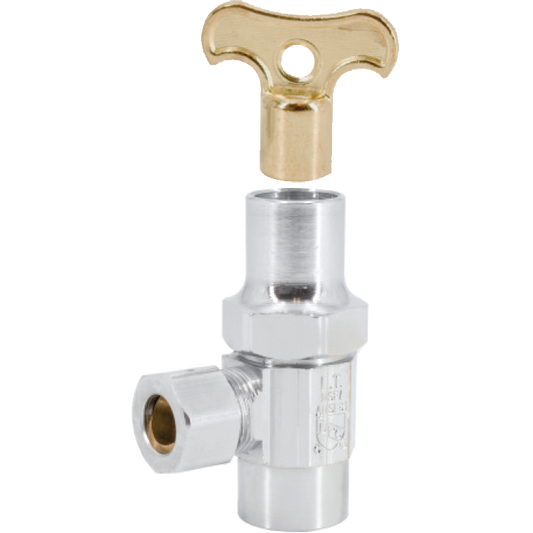 Legend Valves 114-146NL 1/2" x 3/8" No Lead Chrome-Plated Forged Brass Multi-Turn Sweat x OD Angle Stop Valve with Lockshield & Key