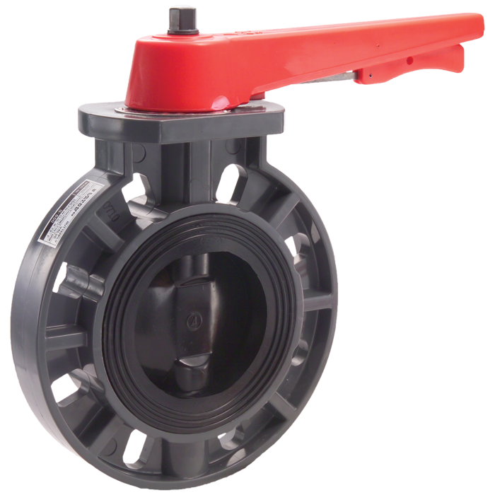 Legend Valves 201-266 4" UPVC Wafer-Type Butterfly Valve with 7-Position Lever Handle