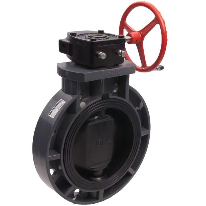Legend Valves 201-271 10" UPVC Wafer-Type Butterfly Valve with Gear Operator Handle