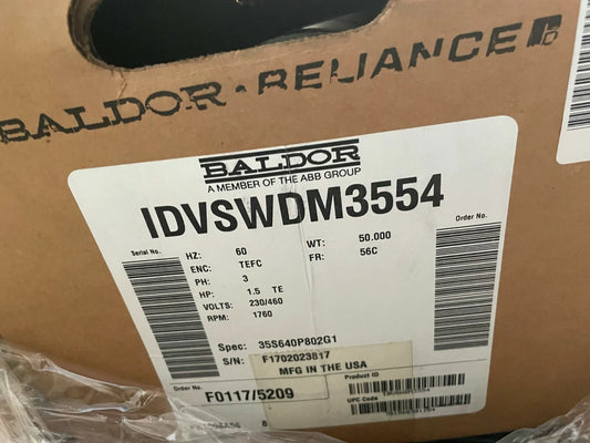 Baldor IDVSWDM3554 1.5Hp, 1760Rpm, 3Ph, 60Hz, 56C,