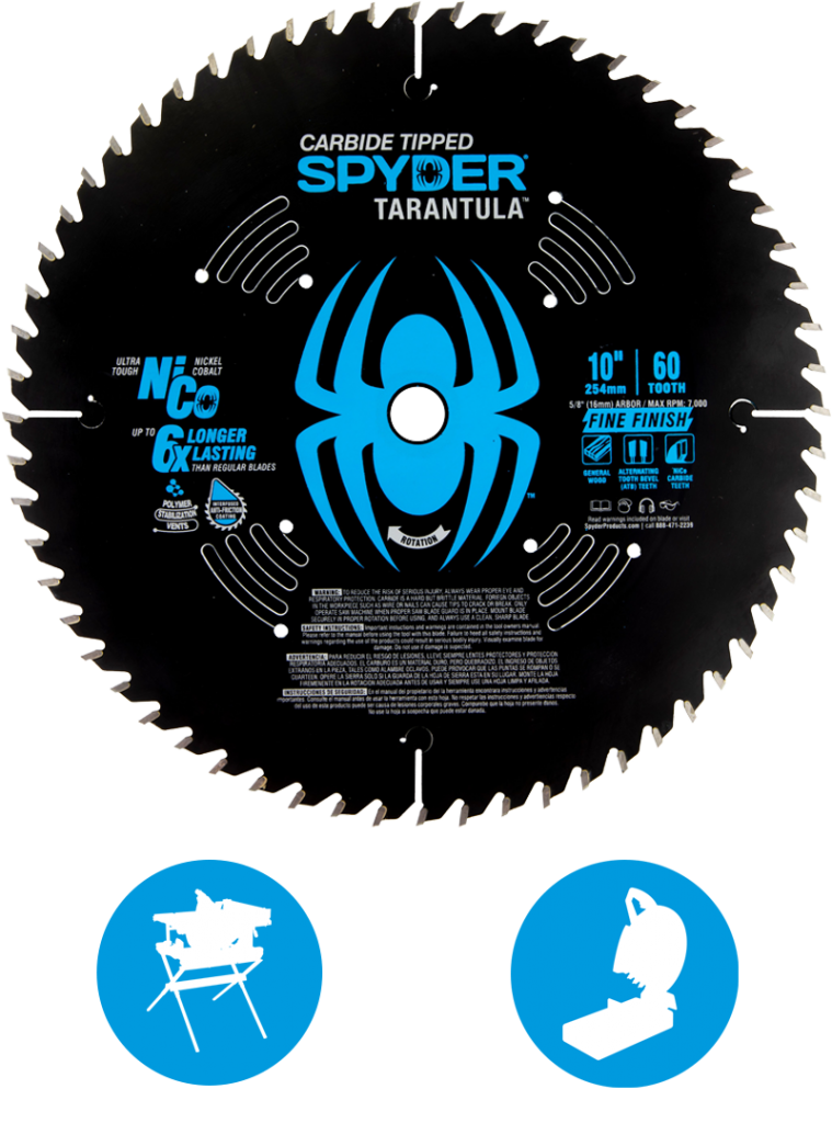 Spyder 13053 10" 60 Tooth Nico Carbide Tipped Fine Finish Saw Blade With Blue Ring Holder