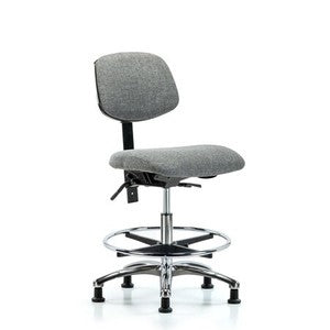 Blue Ridge Ergonomics FMBCH-CR-T0-A0-CF-RG-F44 Rutledge Fabric Chair Chrome - Medium Bench Height with Chrome Foot Ring & Stationary Glides in Gray Fabric