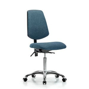 Blue Ridge Ergonomics FMBCH-MB-CR-T1-A0-NF-CC-F43 Rutledge Fabric Chair Chrome - Medium Bench Height with Medium Back, Seat Tilt, & Casters in Blue Fabric