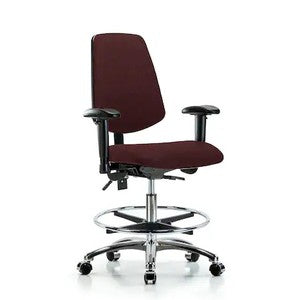 Blue Ridge Ergonomics FMBCH-MB-CR-T0-A1-CF-CC-F41 Rutledge Fabric Chair Chrome - Medium Bench Height with Medium Back, Adjustable Arms, Chrome Foot Ring, & Casters in Burgundy Fabric