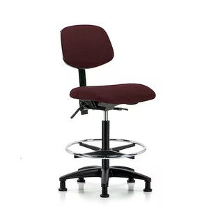 Blue Ridge Ergonomics FHBCH-RG-T0-A0-CF-RG-F41 Rutledge Fabric Chair - High Bench Height with Chrome Foot Ring & Stationary Glides in Burgundy Fabric