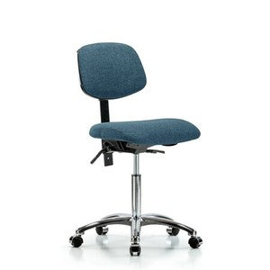 Blue Ridge Ergonomics FMBCH-CR-T0-A0-NF-CC-F43 Rutledge Fabric Chair Chrome - Medium Bench Height with Casters in Blue Fabric
