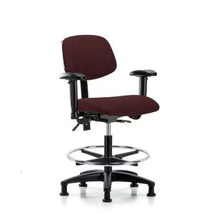 Blue Ridge Ergonomics FMBCH-RG-T1-A1-CF-RG-F41 Rutledge Fabric Chair - Medium Bench Height with Seat Tilt, Adjustable Arms, Chrome Foot Ring, & Stationary Glides in Burgundy Fabric