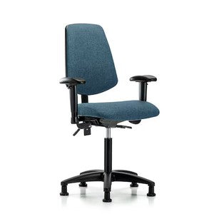 Blue Ridge Ergonomics FMBCH-MB-RG-T0-A1-NF-RG-F43 Rutledge Fabric Chair - Medium Bench Height with Medium Back, Adjustable Arms, & Stationary Glides in Blue Fabric