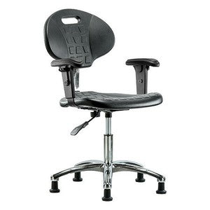 Blue Ridge Ergonomics TPDHCH-CR-A1-RG-BLK Erie Polyurethane Chair Chrome - Desk Height with Adjustable Arms & Stationary Glides in Black Polyurethane