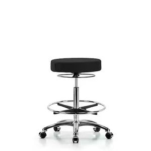 Blue Ridge Ergonomics FHBSO-CR-CF-CC-F42 Rutledge Fabric Stool without Back Chrome - High Bench Height with Chrome Foot Ring & Casters in Black Fabric