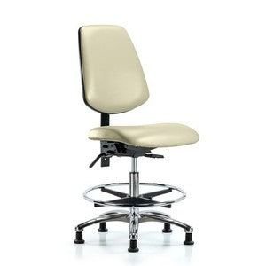 Blue Ridge Ergonomics VMBCH-MB-CR-T1-A0-CF-RG-8501 Rutledge Vinyl Chair Chrome - Medium Bench Height with Medium Back, Seat Tilt, Chrome Foot Ring, & Stationary Glides in Adobe White Trailblazer™ Vinyl