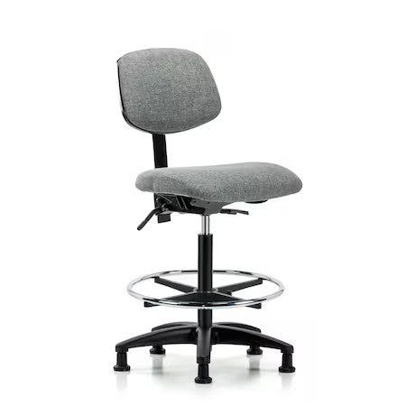 Blue Ridge Ergonomics FHBCH-RG-T0-A0-CF-RG-F44 Rutledge Fabric Chair - High Bench Height with Chrome Foot Ring & Stationary Glides in Gray Fabric