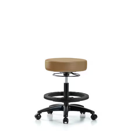 Blue Ridge Ergonomics VMBSO-RG-BF-RC-8584 Rutledge Vinyl Stool without Back - Medium Bench Height with Black Foot Ring & Casters in Taupe Trailblazer™ Vinyl
