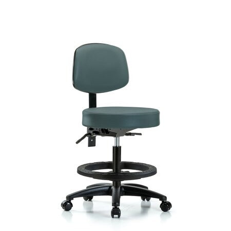 Blue Ridge Ergonomics VMBST-RT-T1-RG-8569 Rutledge Vinyl Stool with Back - Medium Bench Height with Round Tube Base, Seat Tilt, & Stationary Glides in Burgundy Trailblazer™ Vinyl