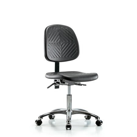 Blue Ridge Ergonomics PDHCH-MB-CR-T0-A0-CC-BLK Polyurethane Chair Chrome - Desk Height with Medium Back & Casters in Black Polyurethane