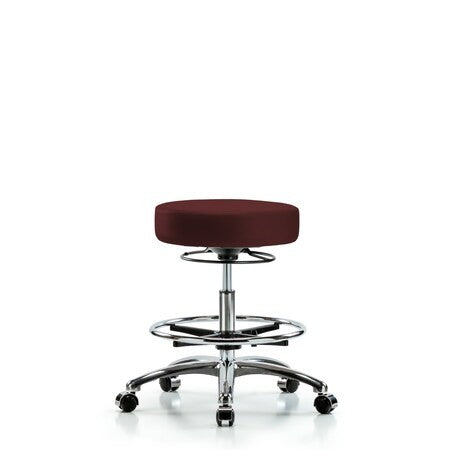 Blue Ridge Ergonomics VMBSO-CR-CF-CC-8569 Rutledge Vinyl Stool without Back Chrome - Medium Bench Height with Chrome Foot Ring & Casters in Burgundy Trailblazer™ Vinyl