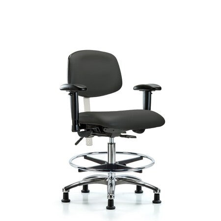 Blue Ridge Ergonomics NCR-VMBCH-MB-CR-T0-A0-CF-RG-8605 Class 100 Vinyl Clean Room Chair - Medium Bench Height with Medium Back, Chrome Foot Ring, & Stationary Glides in Charcoal Trailblazer™ Vinyl