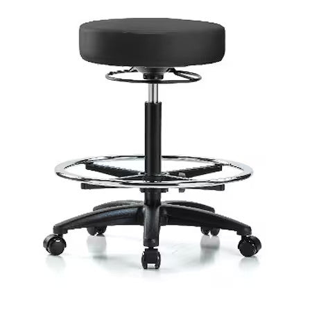Blue Ridge Ergonomics VHBSO-RG-CF-RC-8540 Rutledge Vinyl Stool without Back - High Bench Height with Chrome Foot Ring & Casters in Black Trailblazer™ Vinyl