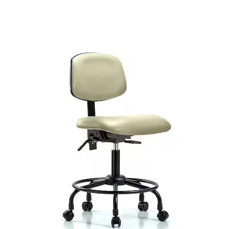 Blue Ridge Ergonomics VDHCH-RT-T1-A1-RG-8501 Rutledge Vinyl Chair - Desk Height with Round Tube Base, Seat Tilt, Adjustable Arms, & Stationary Glides in Adobe White Trailblazer™ Vinyl