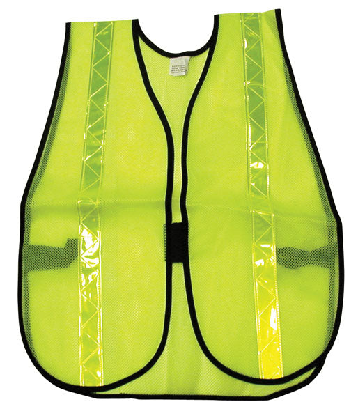 MCR Safety S220R Florescent Lime Mesh Safety Vest 13/8 Inch Lime Reflective Stripes Light Weight Polyester Mesh Fabric General Purpose, Non-ANSI Rated (1 EA)