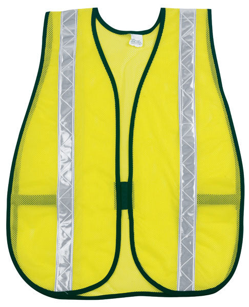 MCR Safety S220WR Florescent Lime Mesh Safety Vest 13/8 Inch White Reflective Stripes Light Weight Polyester Mesh Fabric General Purpose, Non-ANSI Rated (1 EA)