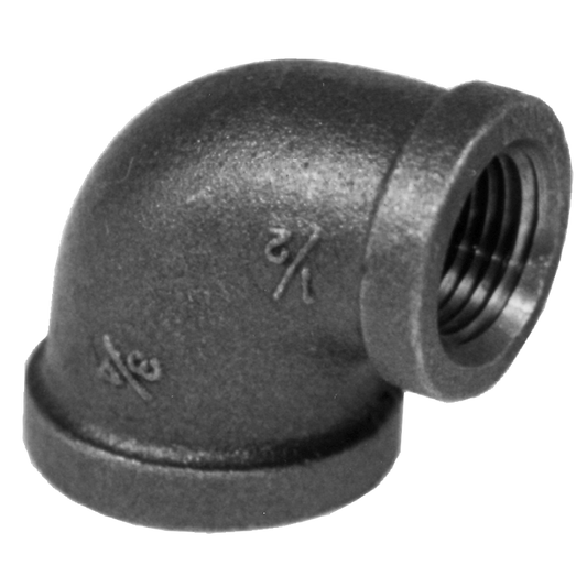 Legend Valves 350-115 1-1/4" x 3/4" SA Siam Class 150 Malleable Black Iron 90° Reducing Elbow