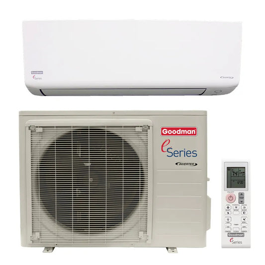 Goodman E-Series 9,000 BTU 18 SEER2 Ductless Mini Split Inverter Air Conditioner Heat Pump System (230v)