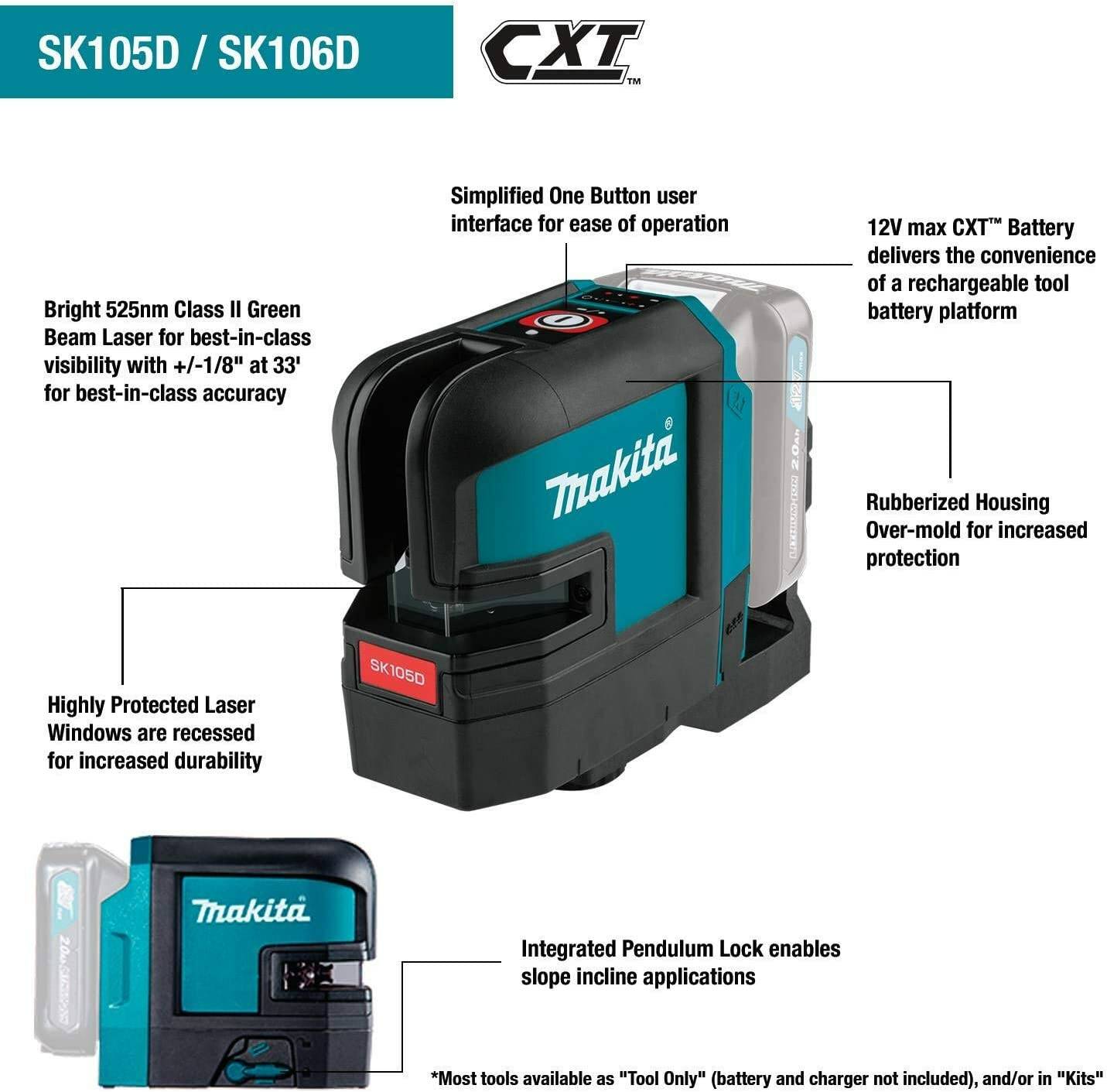 Makita SK105DNAX 12V max CXT® Lithium‘Ion Cordless Self‘Leveling Cross‘Line Red Beam Laser Kit (2.0Ah)