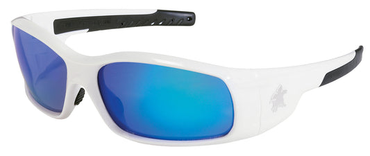 MCR Safety SR128B Swagger® SR1 Series White Safety Glasses Blue Diamond Mirror Lenses Soft Non-Slip Nose Piece and Temples (1 Pair)