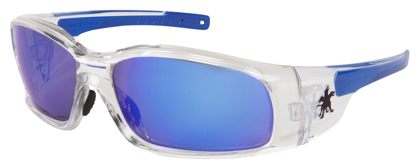 MCR Safety SR148B Swagger® SR1 Series Clear Safety Glasses Blue Diamond Mirror Lenses Soft Non-Slip Nose Piece and Temples (1 Pair)