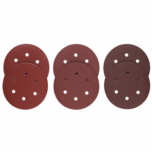 Bosch SR6R000 6" Hook & Loop Sanding Disc, 6-Hole, Red, 60/120/240 Assorted Grits (6 Pk)