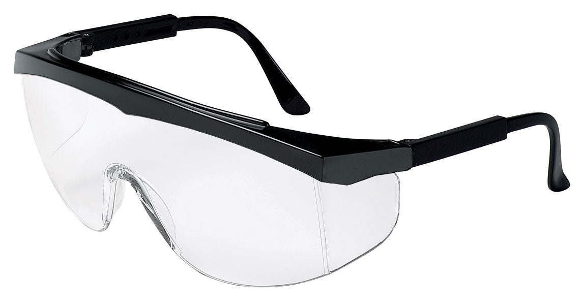 MCR Safety SS110 SS1 Series Black Safety Glasses with Clear Lens Wrap-Around Lens Design with Built-In Side Shields (1 Pair)