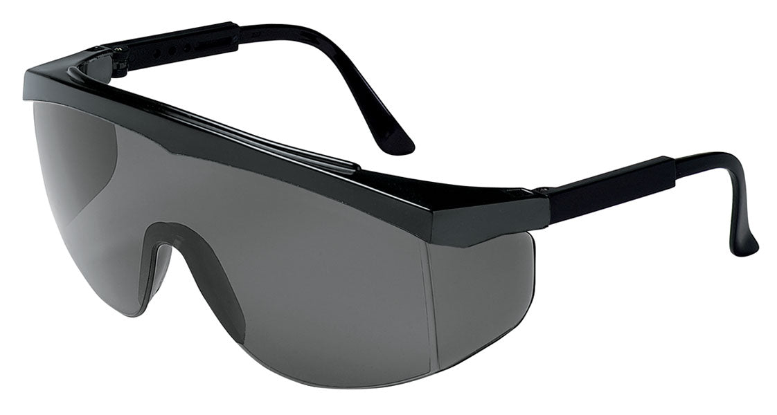 MCR Safety SS112 SS1 Series Black Safety Glasses with Gray Lens Wrap-Around Lens Design with Built-In Side Shields (1 Pair)