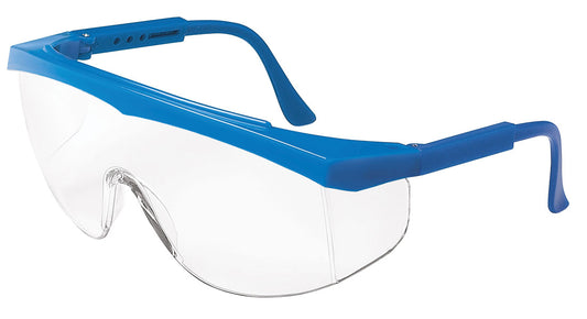 MCR Safety SS120 SS1 Series Blue Safety Glasses with Clear Lens Wrap-Around Lens Design Built-In Side Shields (1 Pair)