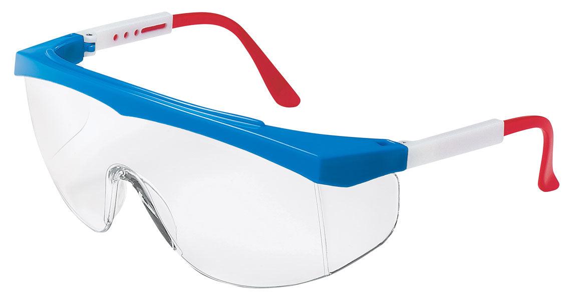 MCR Safety SS130 SS1 Series Clear Lens Red, White and Blue Safety Glasses Wrap-Around Lens Design Built-In Side Shields (1 Pair)