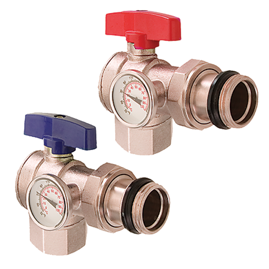 Legend Valves 833-825B 1" Angle Isolation Valve with Thermometer, Red & Blue Pair; for M-8330 & M-8300E Stainless Steel Manifolds