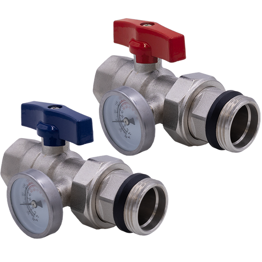 Legend Valves 833-855 1" Isolation Valve with Thermometer, Red & Blue Pair; for M-8330 & M-8300E Stainless Steel Manifolds