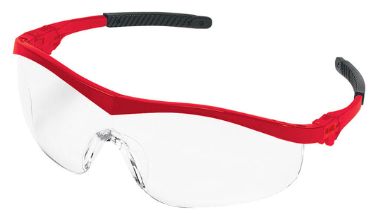 MCR Safety ST130 ST1 Series Safety Glasses with Clear Lens Red Temples with Non-Slip Temple Grips Ratcheting temple adjust to fit (1 Pair)