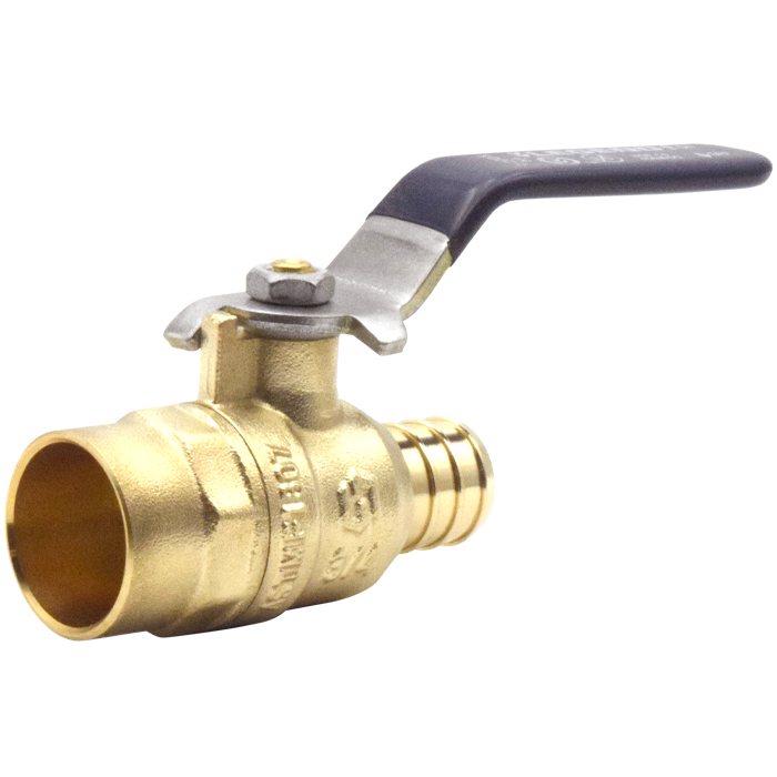 Legend Valves 101-501NL 3/4" No Lead DZR Forged Brass Crimp/Cinch PEX x Sweat Transition Ball Valve with Drain