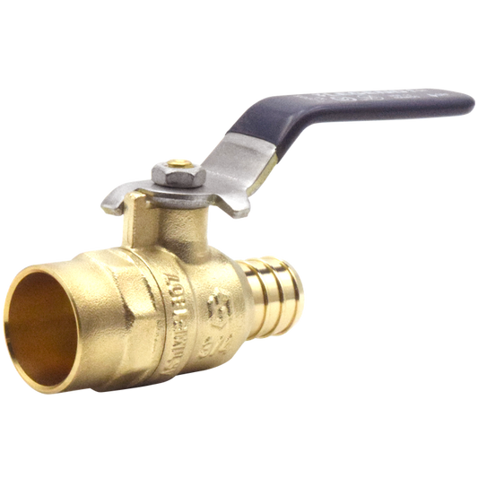 Legend Valves 101-502NL 1" No Lead DZR Forged Brass Crimp/Cinch PEX x Sweat Transition Ball Valve with Drain