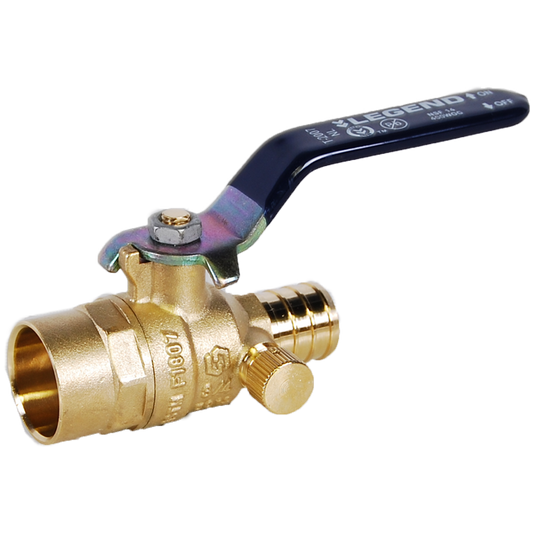 Legend Valves 101-601NL 3/4" No Lead DZR Forged Brass PEX x Sweat Transition Ball Valve with Drain