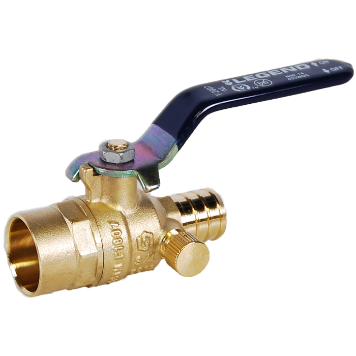 Legend Valves 101-602NL 1" No Lead DZR Forged Brass PEX x Sweat Transition Ball Valve with Drain
