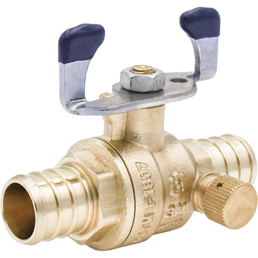 Legend Valves 101-597NL 3/4" No Lead DZR Forged Brass Crimp/Cinch PEX Ball Valve with Tee Handle and Drain