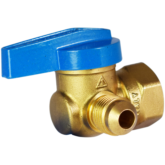 Legend Valves 102-120 5/8" x 3/4" Blue Top Forged Brass One-Piece Flare x FNPT Gas Angle Ball Valve