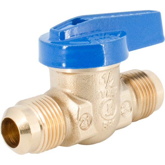 Legend Valves 102-313 1/2" x 1/2" Blue Top Forged Brass One-Piece Flare x Flare Gas Ball Valve