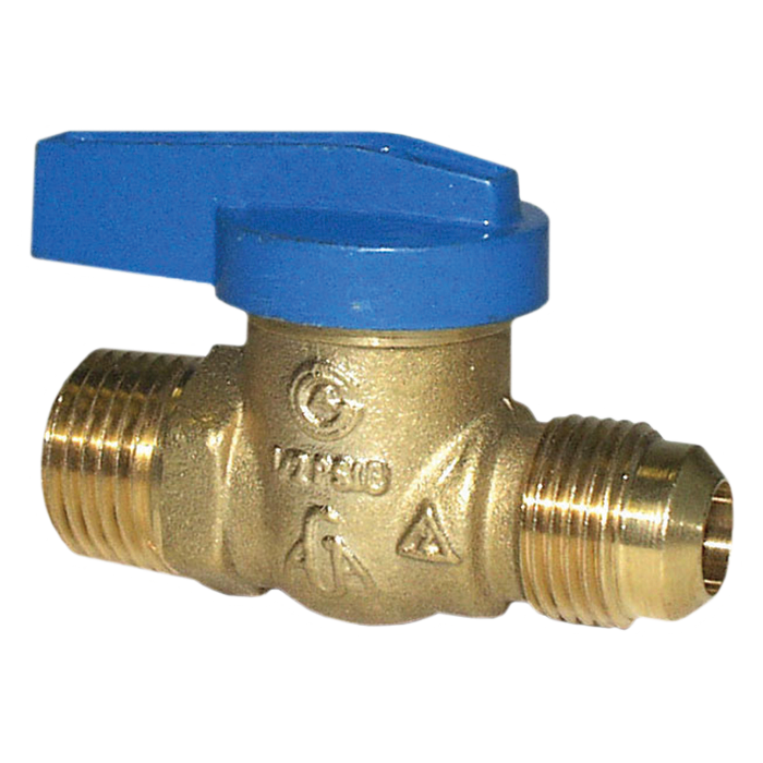 Legend Valves 102-212 3/8" x 1/2" Blue Top Forged Brass One-Piece Flare x MNPT Gas Ball Valve