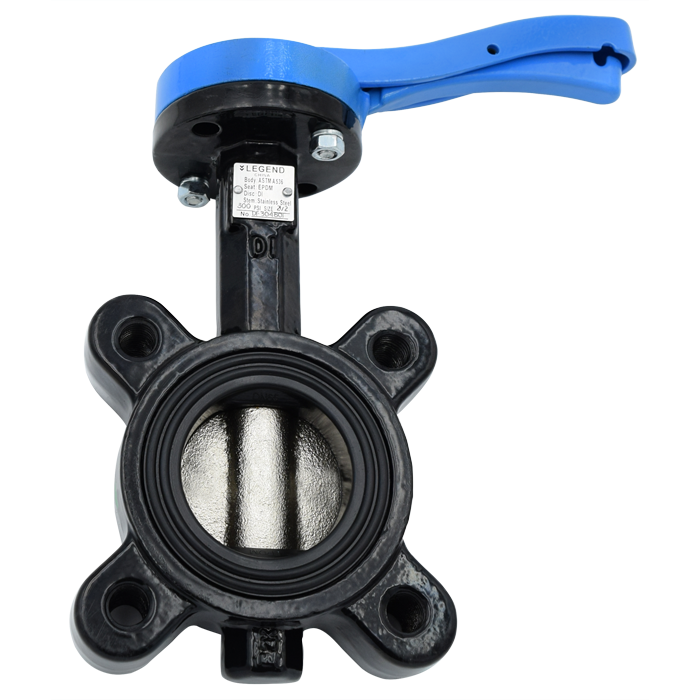 Legend Valves 116-655 5" Ductile Iron Lug-Type Butterfly Valve with Ductile Iron Disc, EPDM Seat, and 10-Position Lever Handle