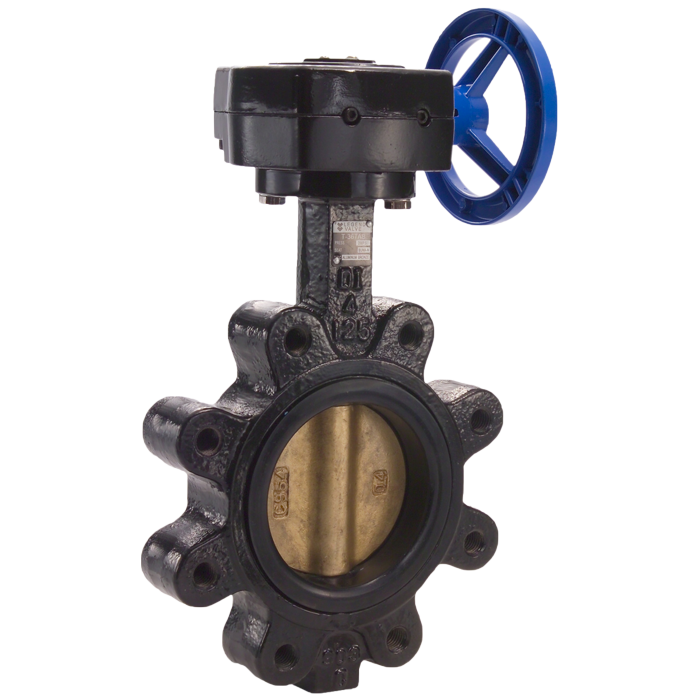 Legend Valves 116-664 4" Ductile Iron Lug-Type Butterfly Valve with Aluminum Bronze Disc, Buna-N Seat, and Gear Operator Handle