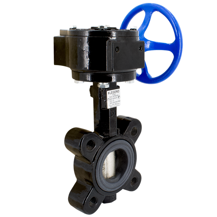 Legend Valves 116-694 4" Ductile Iron Lug-Type Butterfly Valve with Ductile Iron Disc, Buna-N Seat, and Gear Operator Handle
