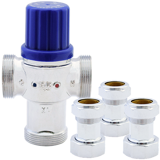 Legend Valves 115-254NLC 3/4" Chrome Plated No Lead Forged Brass Potable Water Thermostatic Mixing Valve with CTS Compression Connectors & Union Nuts